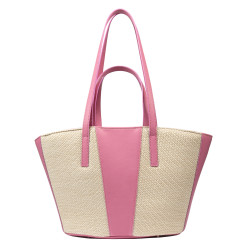 Bolso de playa para mujer 044g 01 rosa barbie+rafia