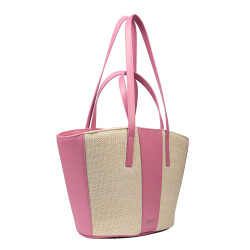 Bolso de playa para mujer 044g 01 rosa barbie+rafia