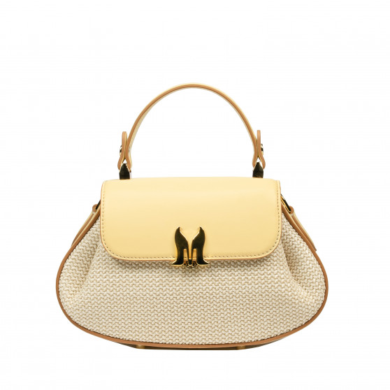 Bolso de mano para mujer 042g amarillo mantequilla+rafia