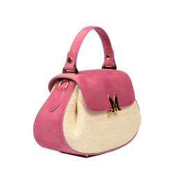 Bolso de mano para dama 042g gamuza rosa frambuesa+rafia