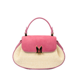 Bolso de mano para dama 042g gamuza rosa frambuesa+rafia