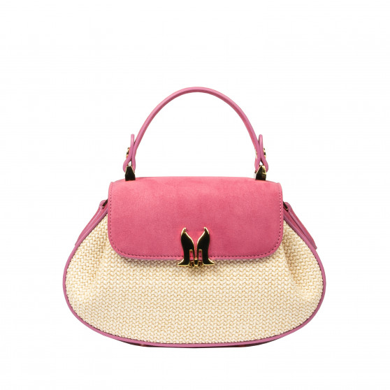 Bolso de mano para dama 042g gamuza rosa frambuesa+rafia