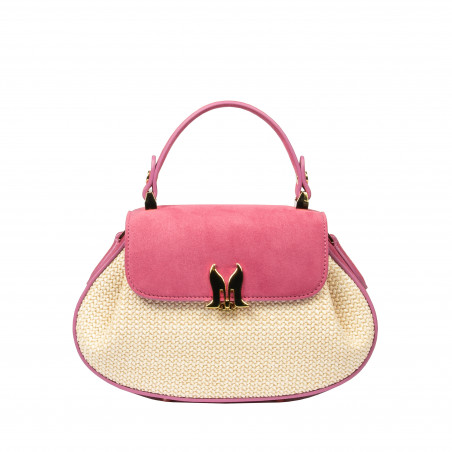 Bolso de mano para dama 042g gamuza rosa frambuesa+rafia