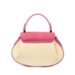 Bolso de mano para dama 042g gamuza rosa frambuesa+rafia
