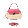 Bolso de mano para dama 042g gamuza rosa frambuesa+rafia