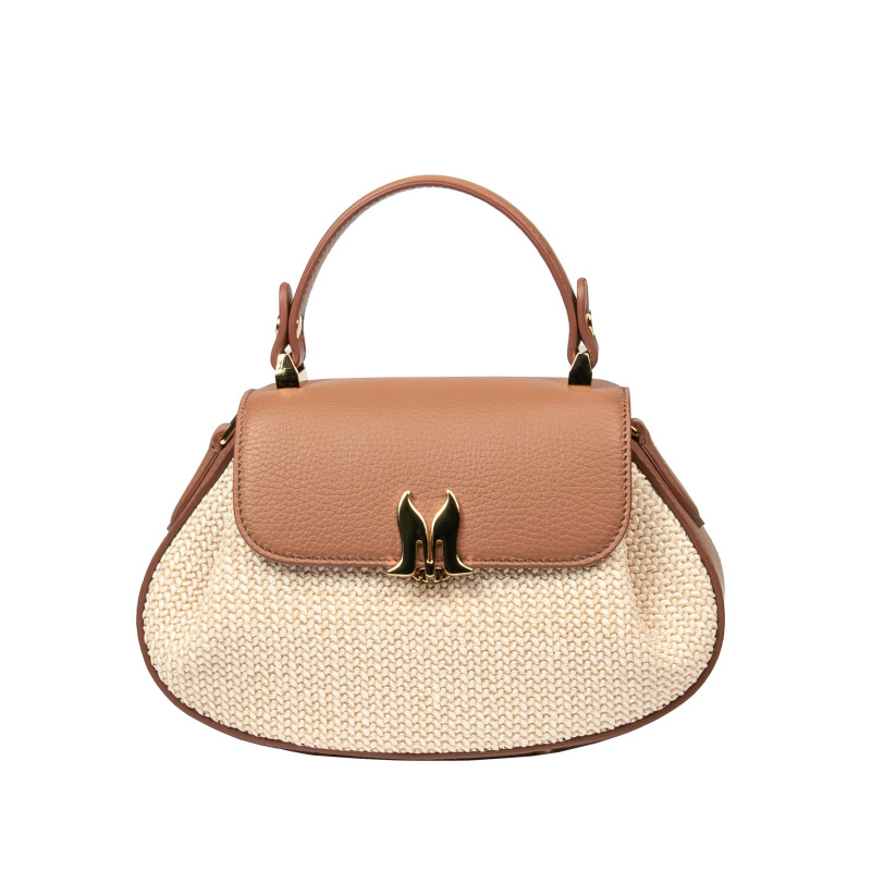 Bolso de mano para mujer 042g biz camel+rafia