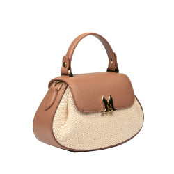 Bolso de mano para mujer 042g biz camel+rafia