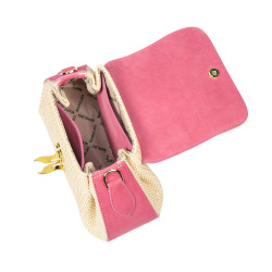 Bolso de mano para dama 042g gamuza rosa frambuesa+rafia