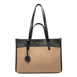 Bolso de playa para mujer 045g 01 napa negro+rafia caramelo