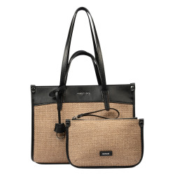 Bolso de playa para mujer 045g 01 napa negro+rafia caramelo