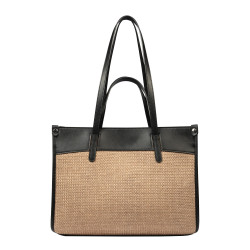 Bolso de playa para mujer 045g 01 napa negro+rafia caramelo