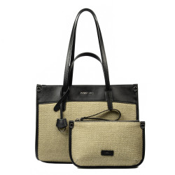 Bolso de mujer de playa 045g 01 negro napa+rafia sand olive