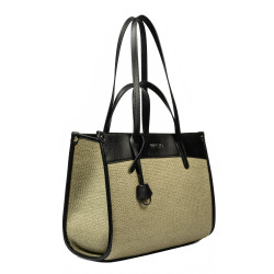 Bolso de mujer de playa 045g 01 negro napa+rafia sand olive
