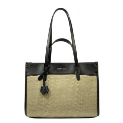 Bolso de mujer de playa 045g 01 negro napa+rafia sand olive