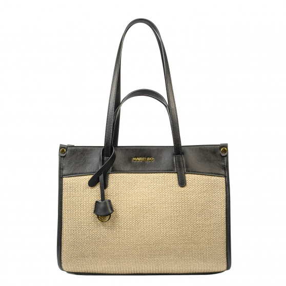 Bolso de playa para mujer 045g negro napa+rafia