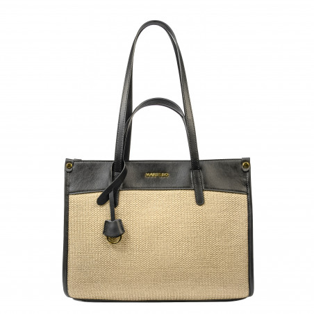 Bolso de playa para mujer 045g negro napa+rafia