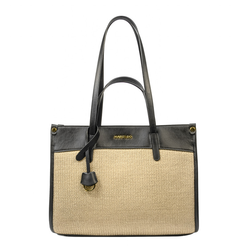 Bolso de playa para mujer 045g negro napa+rafia