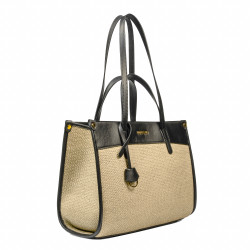 Bolso de playa para mujer 045g negro napa+rafia