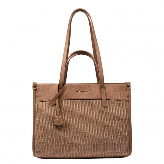 Bolso de playa para mujer 045g camel + rafia caramelo
