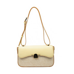 Bolso de mujer de hombro 046g amarillo mantequilla+rafia