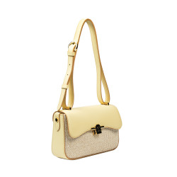 Bolso de mujer de hombro 046g amarillo mantequilla+rafia
