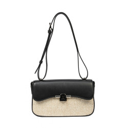 Bolso de mujer de hombro 046g 01 negro napa+rafia