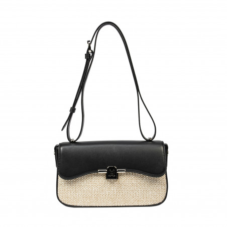 Bolso de mujer de hombro 046g 01 negro napa+rafia
