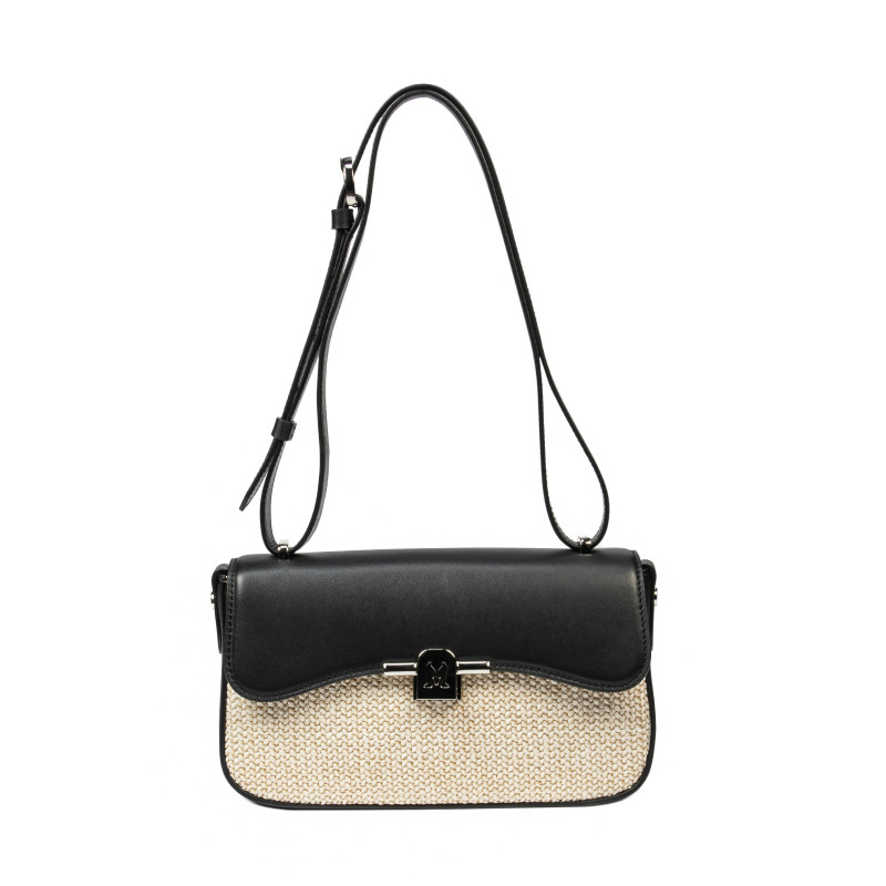 Bolso de mujer de hombro 046g 01 negro napa+rafia