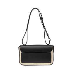 Bolso de mujer de hombro 046g 01 negro napa+rafia