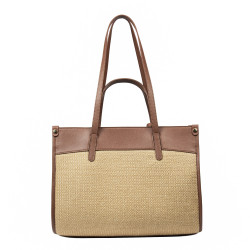 Bolso de playa para mujer 045g marrón coñac+rafia