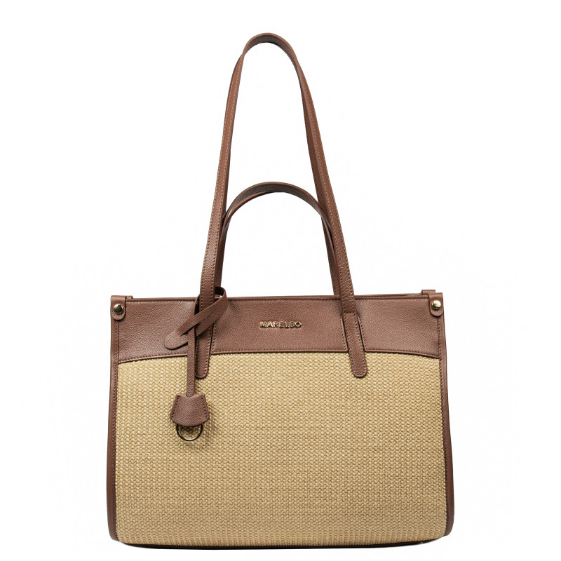 Bolso de playa para mujer 045g marrón coñac+rafia