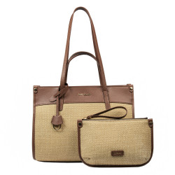 Bolso de playa para mujer 045g marrón coñac+rafia