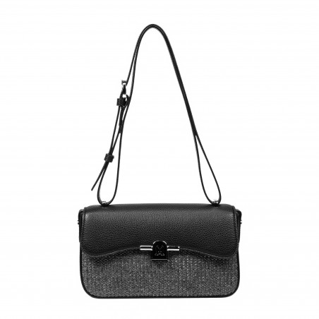 Bolso de mujer de hombro 046g 01 negro+rafia negra
