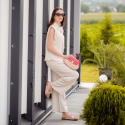 Bolso de mano para dama 042g gamuza rosa frambuesa+rafia lifestyle