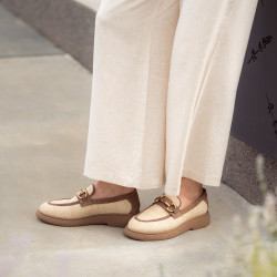 Zapatos casuales de mujer 6092 rafia beige combinada lifestyle