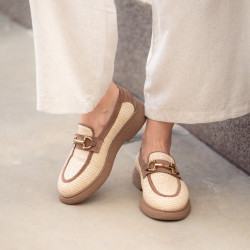 Zapatos casuales de mujer 6092 rafia beige combinada lifestyle