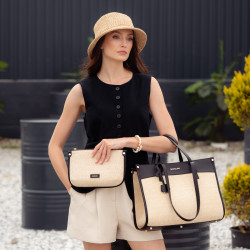Bolso de playa para mujer 045g negro napa+rafia lifestyle
