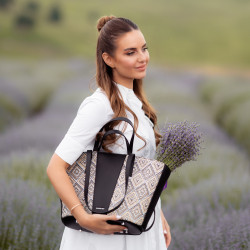 Bolsa de playa para mujer 044g 01 de rafia negro lifestyle