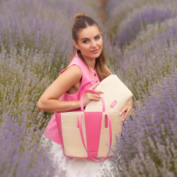 Bolso de playa para mujer 044g 01 rosa barbie+rafia