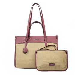 Bolso de mujer para playa 045g 01 color frambuesa+rafia