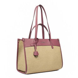 Bolso de mujer para playa 045g 01 color frambuesa+rafia