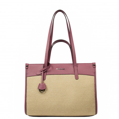 Bolso de mujer para playa 045g 01 color frambuesa+rafia