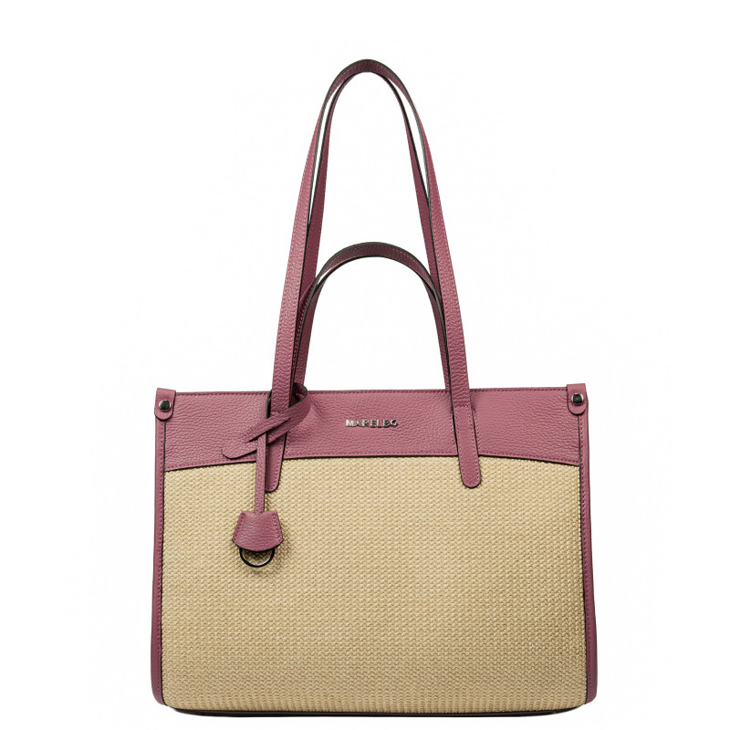 Bolso de mujer para playa 045g 01 color frambuesa+rafia