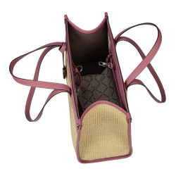 Bolso de mujer para playa 045g 01 color frambuesa+rafia
