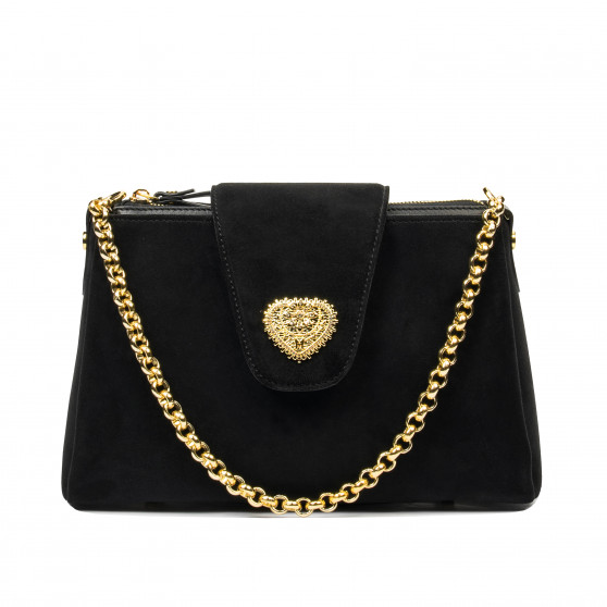 Bolso de hombro para mujer 051g negro camoscio