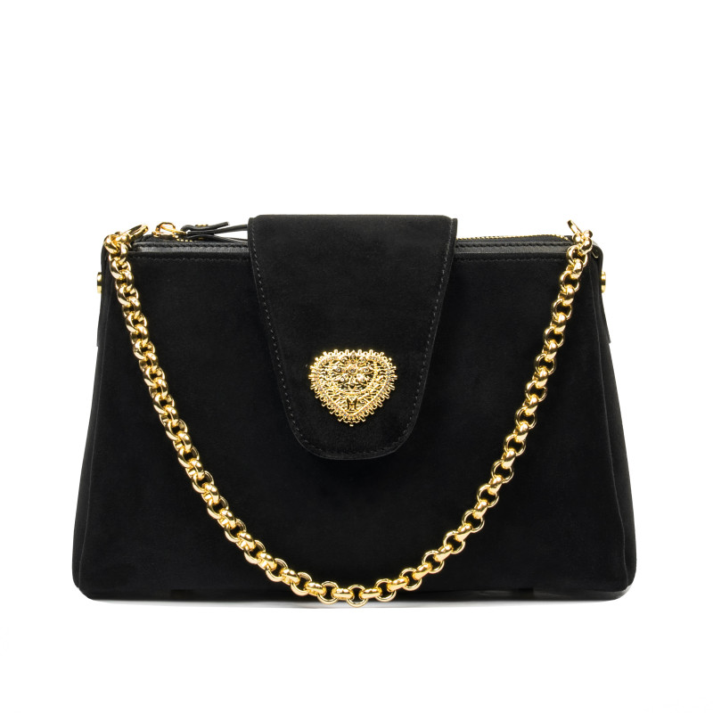 Bolso de hombro para mujer 051g negro camoscio