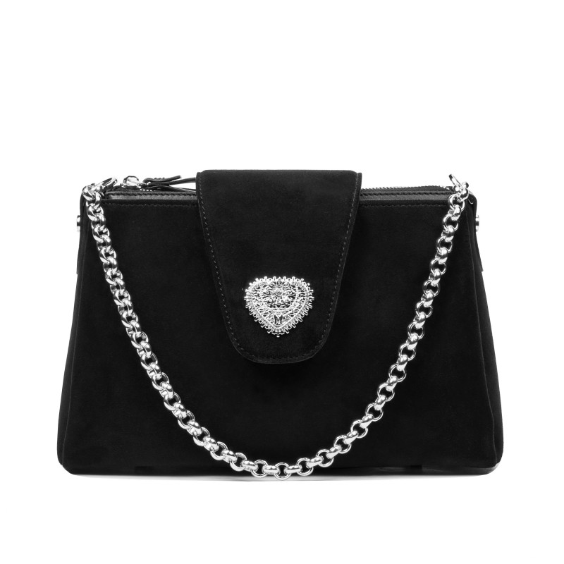 Bolso de mujer de hombro 051g 01 black camoscio