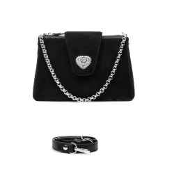 Bolso de mujer de hombro 051g 01 black camoscio