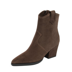 Botines con tacón para mujer 1411 de gamuza chocolate