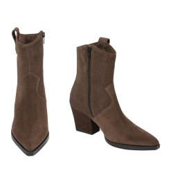 Botines con tacón para mujer 1411 de gamuza chocolate